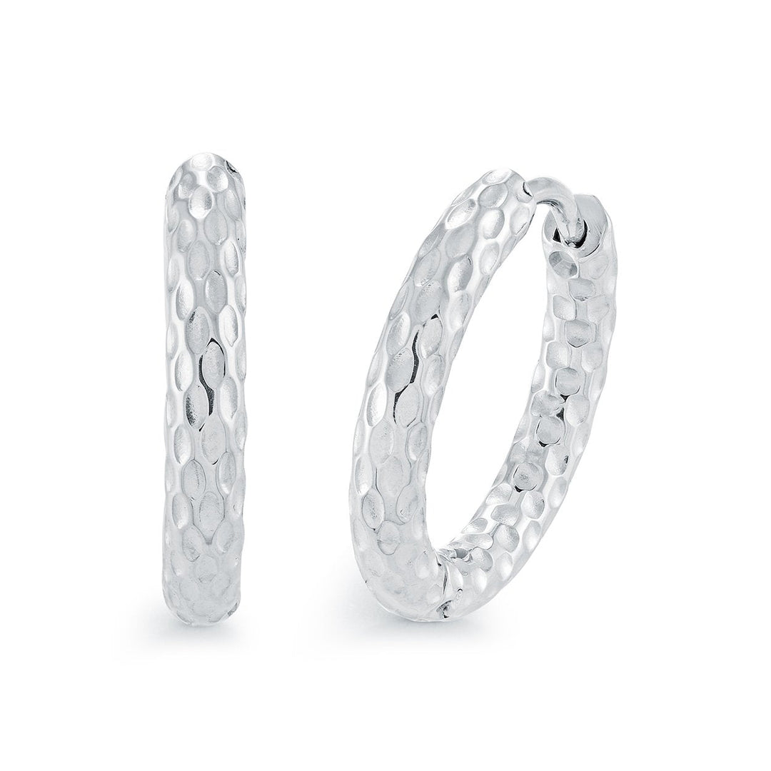 Veloria Stainless Steel 17.5x2.8mm Etched Hammered Hoop Earrings