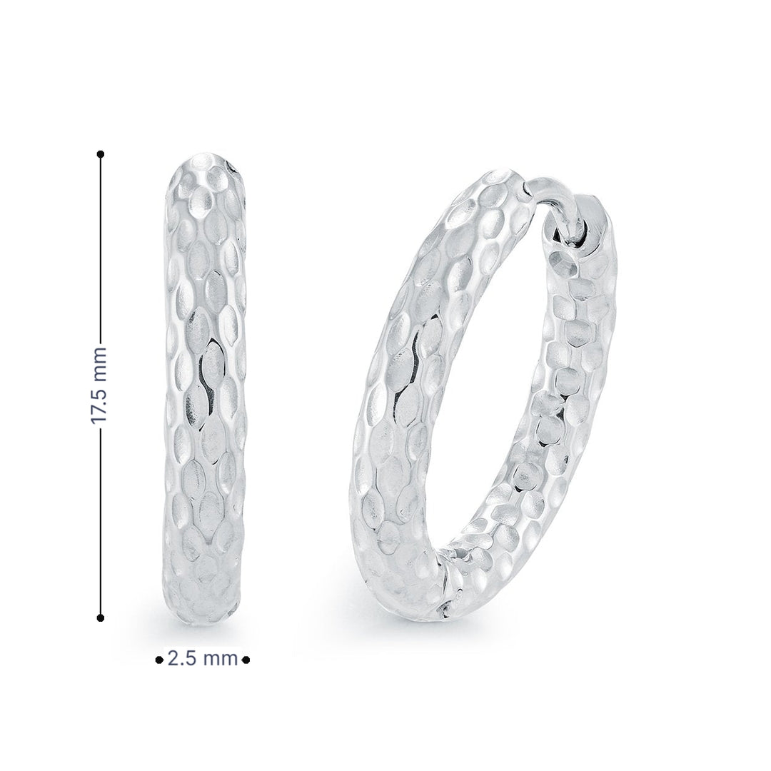 Veloria Stainless Steel 17.5x2.8mm Etched Hammered Hoop Earrings