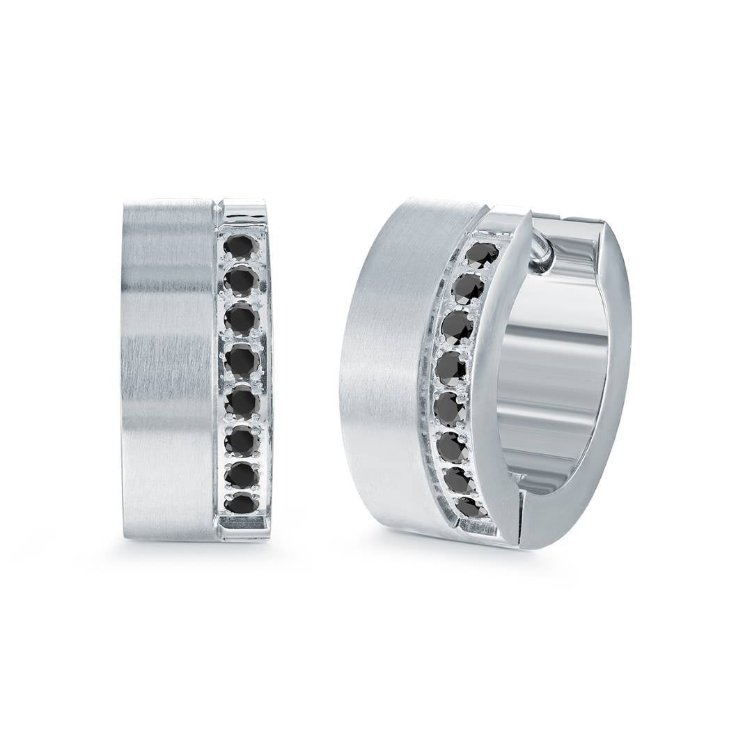 Satin Finish Huggie Earrings with Black CZ