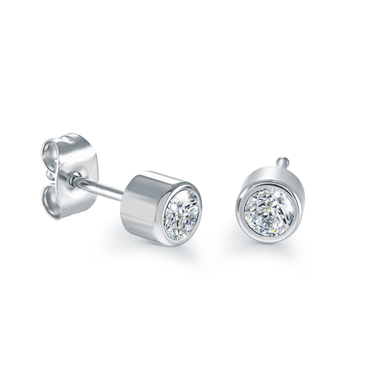 Italgem Stainless Steel 5mm White Cubic Zirconia Bezel Stud Earrings