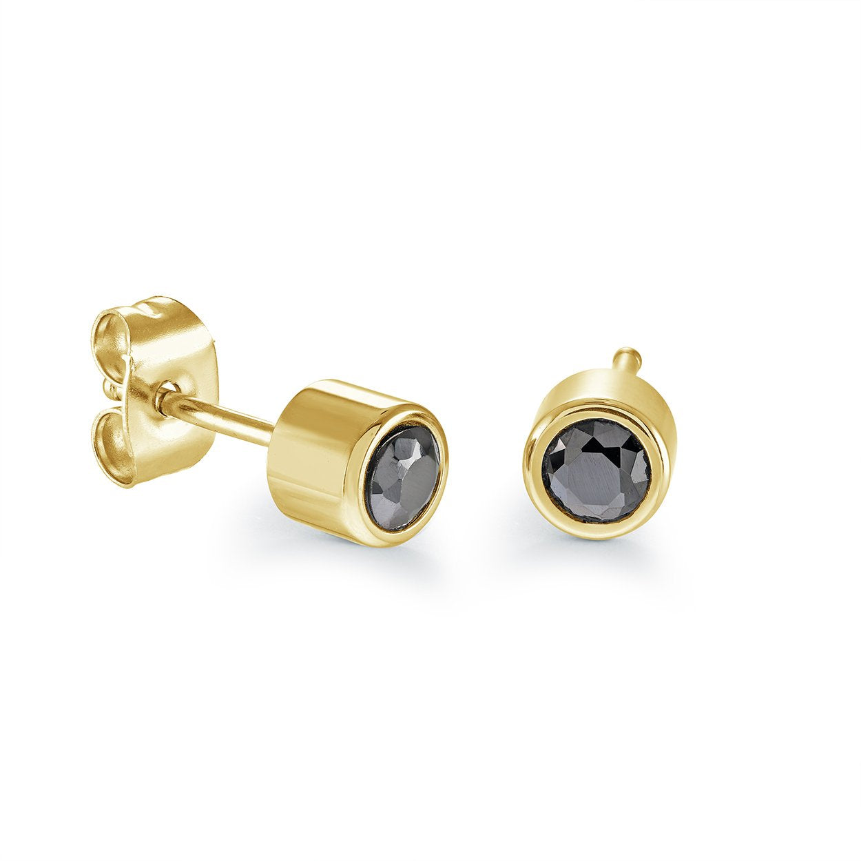 Italgem Gold IP Stainless Steel 5mm Black Cubic Zirconia Bezel Stud Earrings