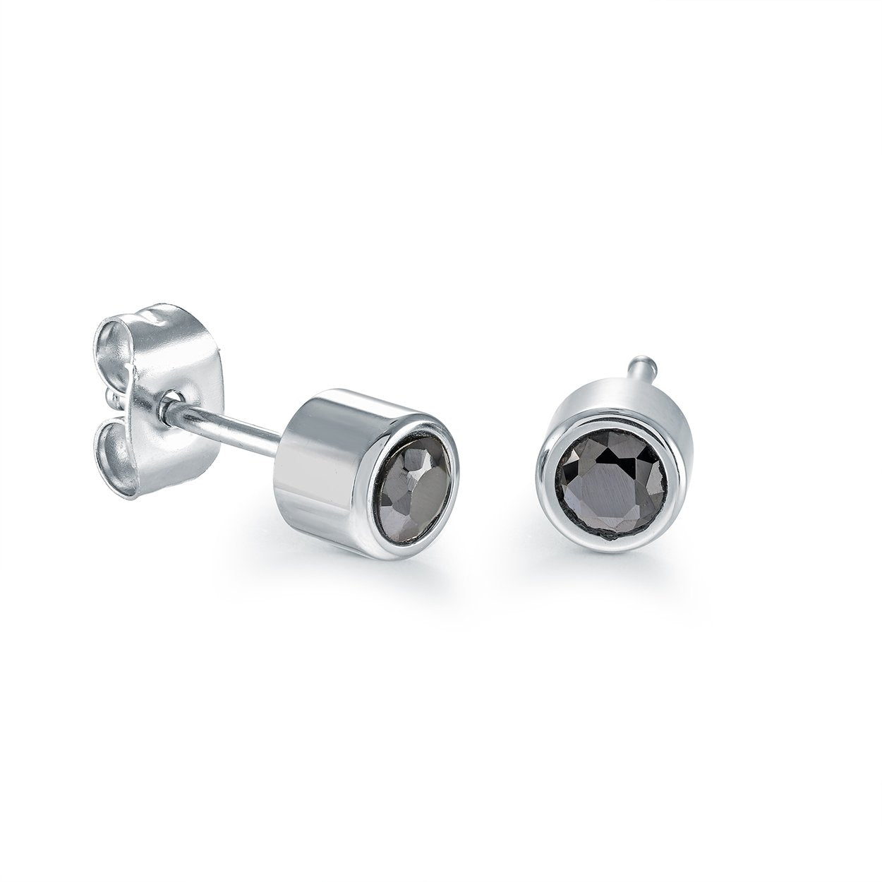 Italgem Stainless Steel 5mm Black Cubic Zirconia Bezel Stud Earrings