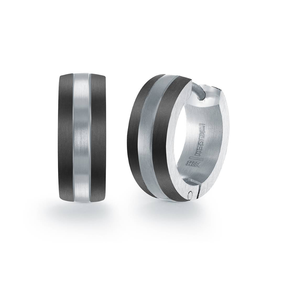 Two Tone Steel Black Huggie Hoop Earrings
