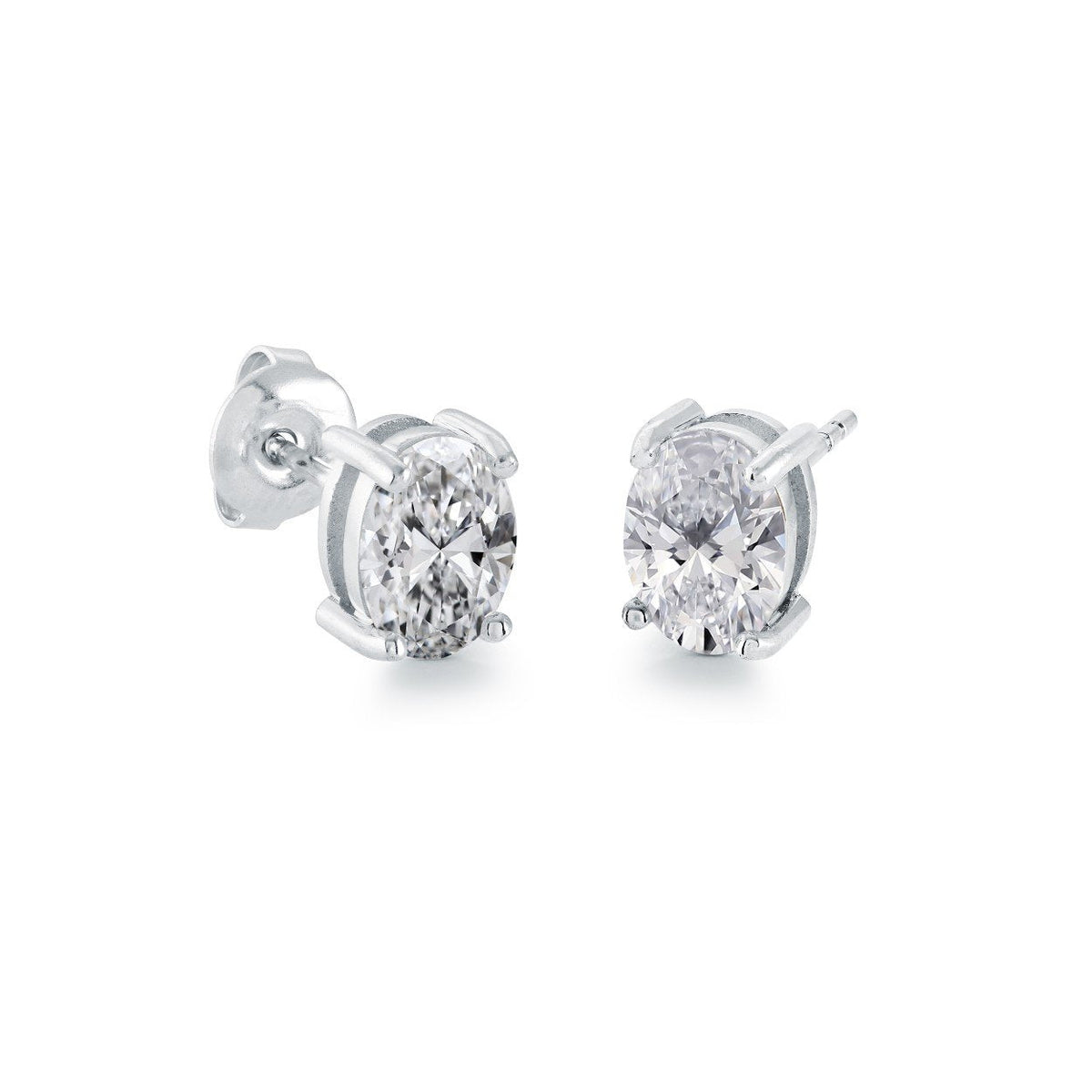 White 8 x 6mm Oval CZ Stud Stainless Steel Earrings