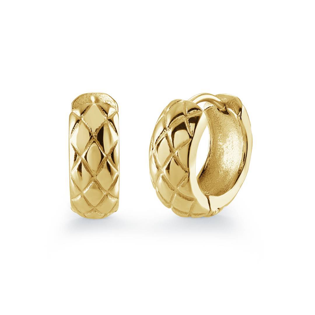 Quilted Look 14.9mm Gold-Plated Huggie Hoop Earrings