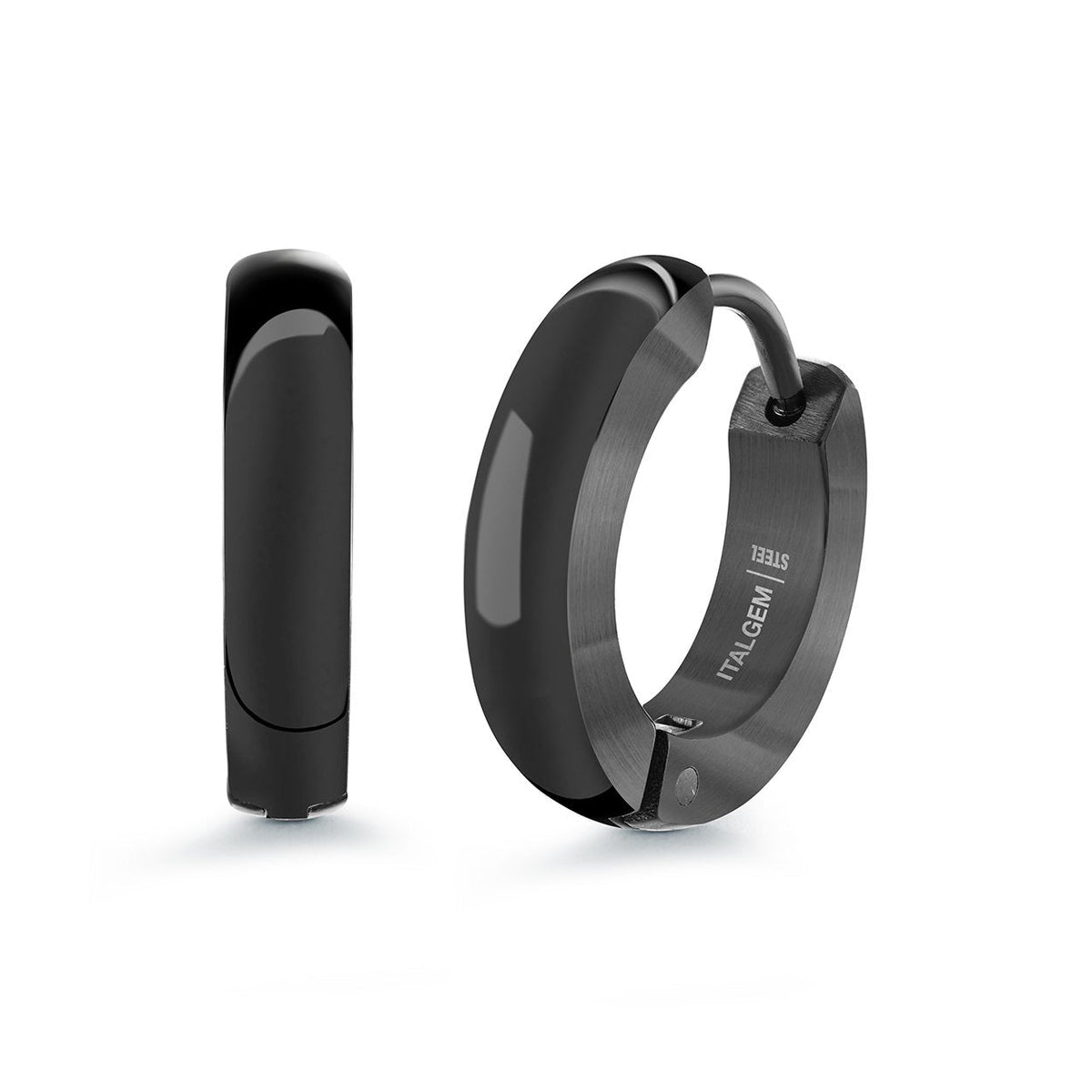 High-Polish Black 14mm Huggie Hoop Earrings