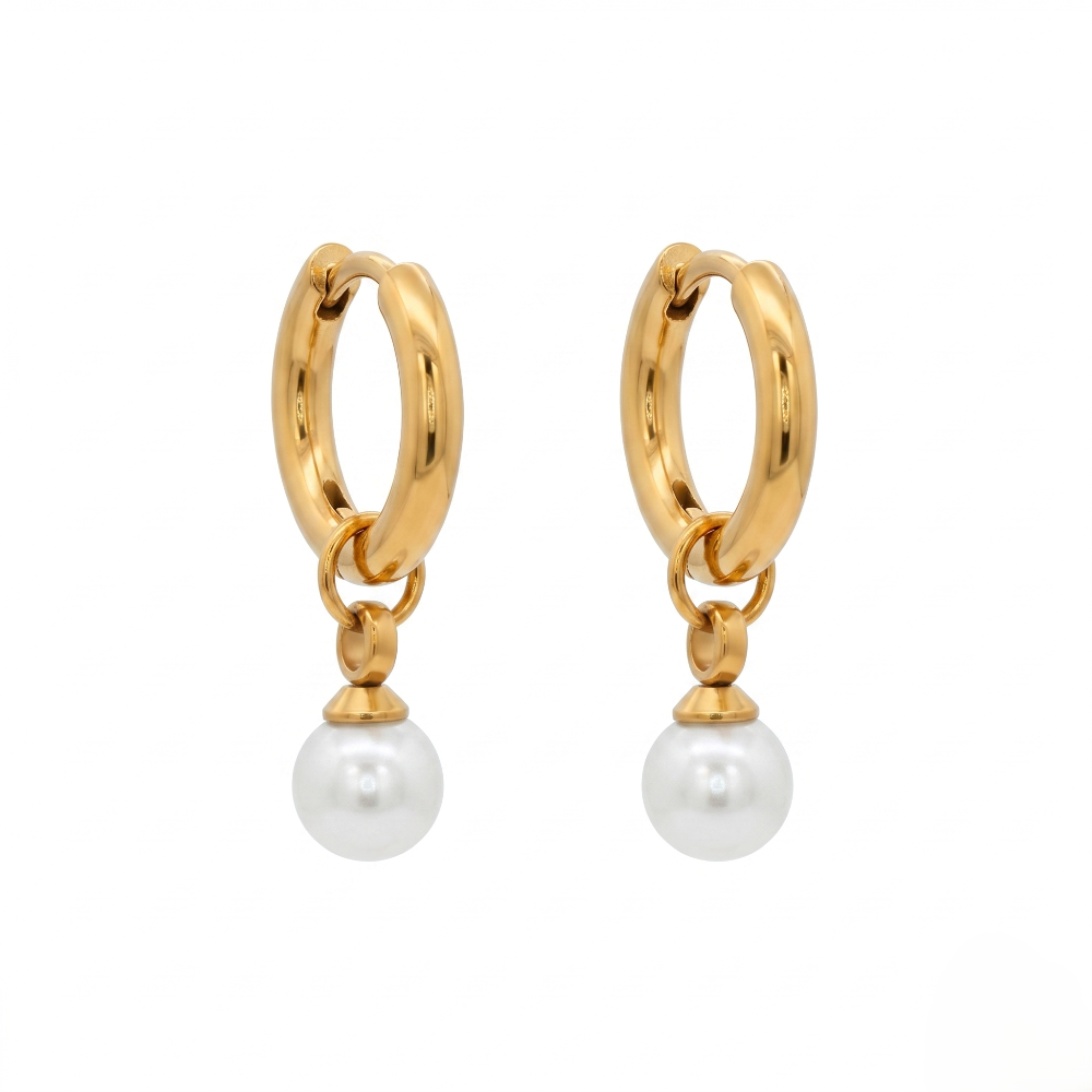 Children’s Gold IP Pearl Drop Hoop Earrings