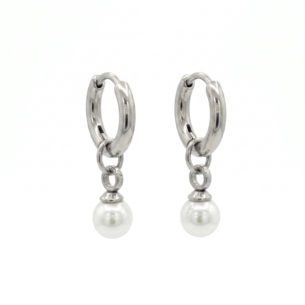 Children’s Stainless Steel Pearl Drop Hoop Earrings