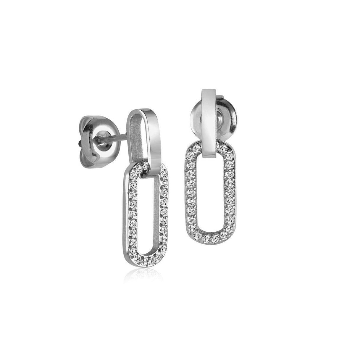 Double Paperclip Link Drop Earrings with CZ
