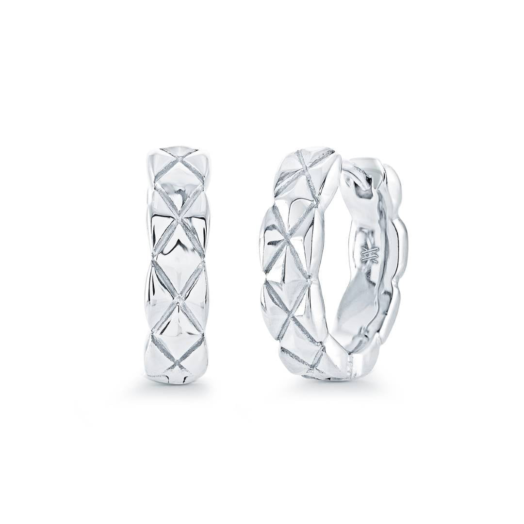 Criss-Cross Cut 14mm Huggie Hoops