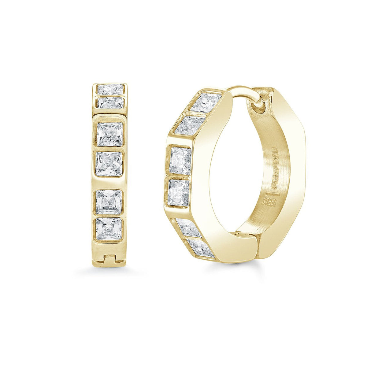 Heptagon Shaped GP Cubic Zirconia Huggie Hoops