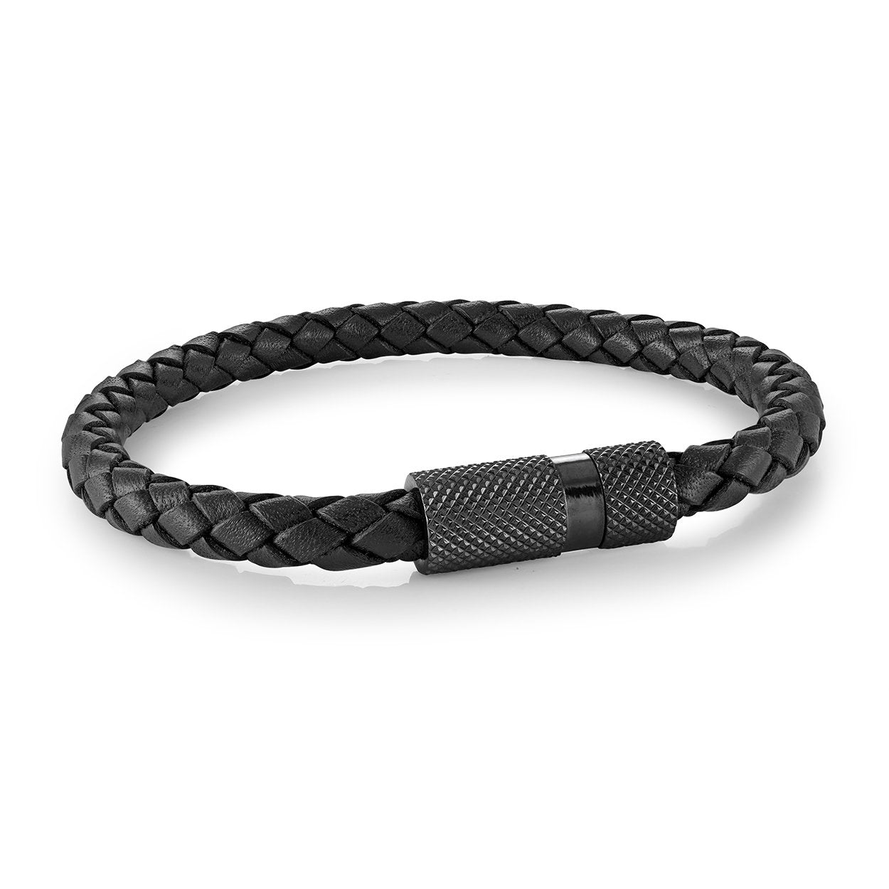 Italgem Steel Braided Black 6MM Leather Bracelet
