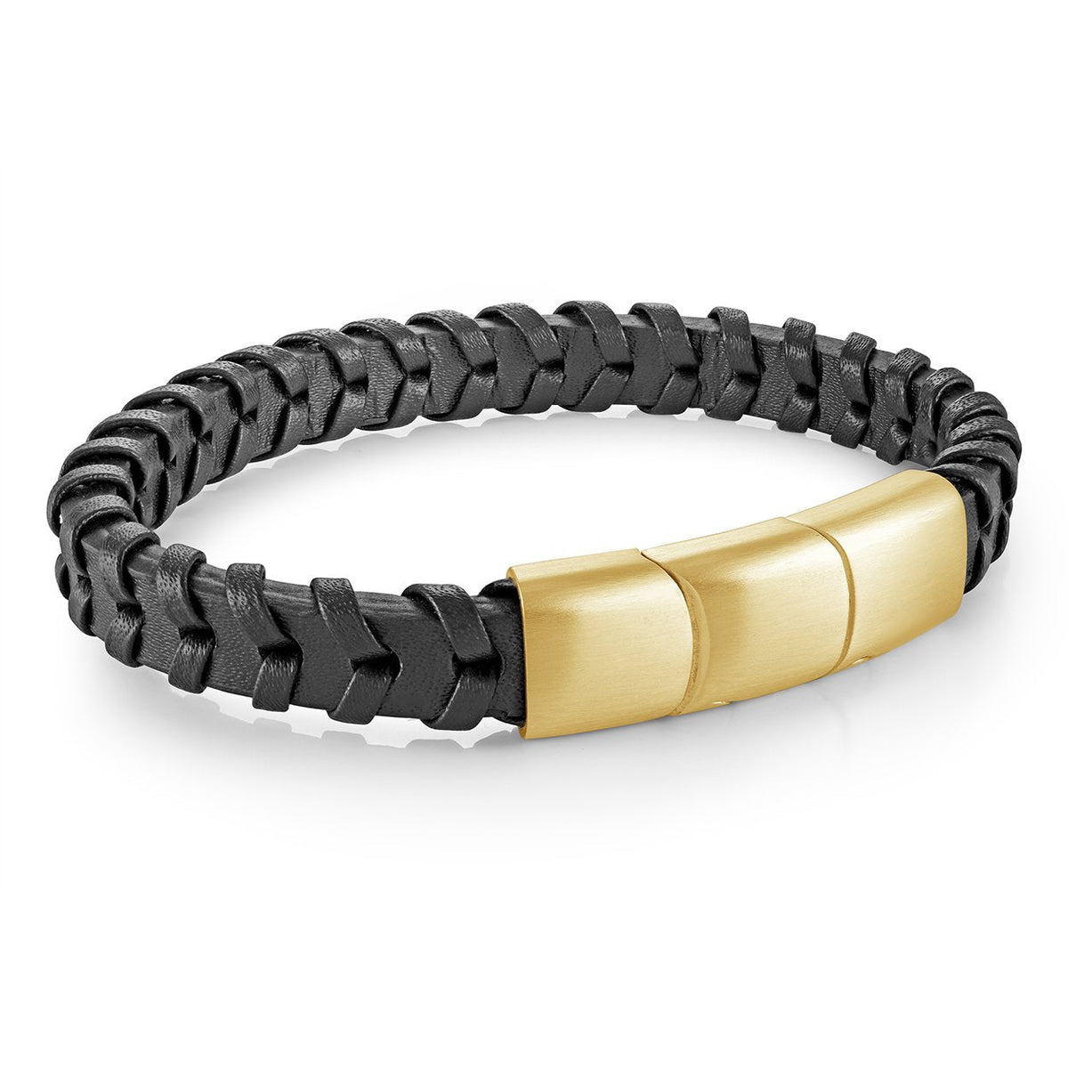 Black Braided Leather 10mm Bracelet, Men