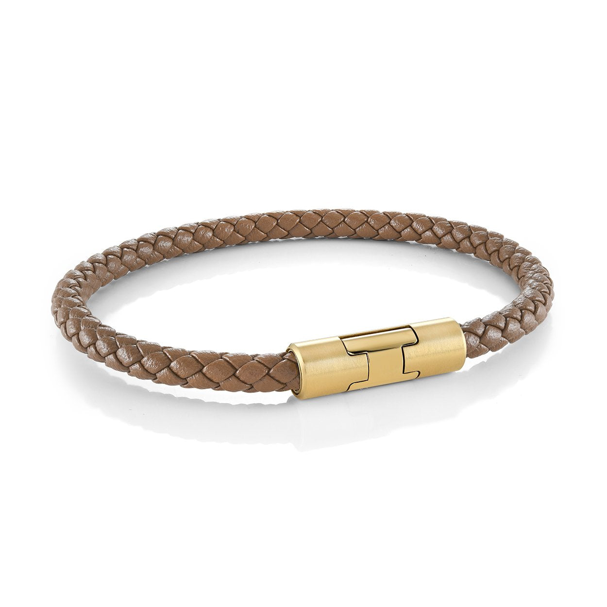 5.3MM H-Clasp Tan Braided Leather Bracelet, 8.0"