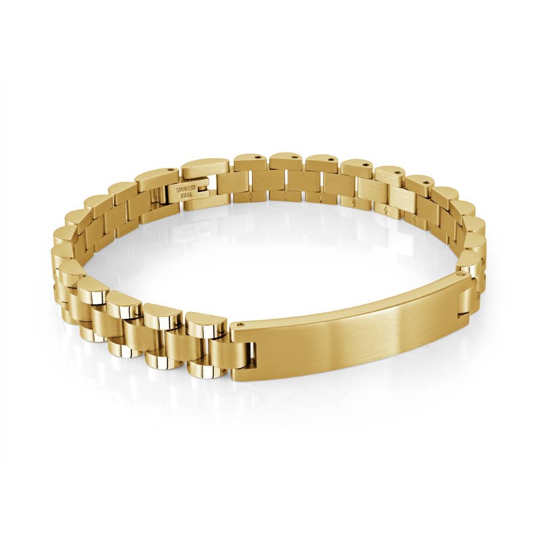 Yellow RX Design Link with ID Plate Bracelet, 8"