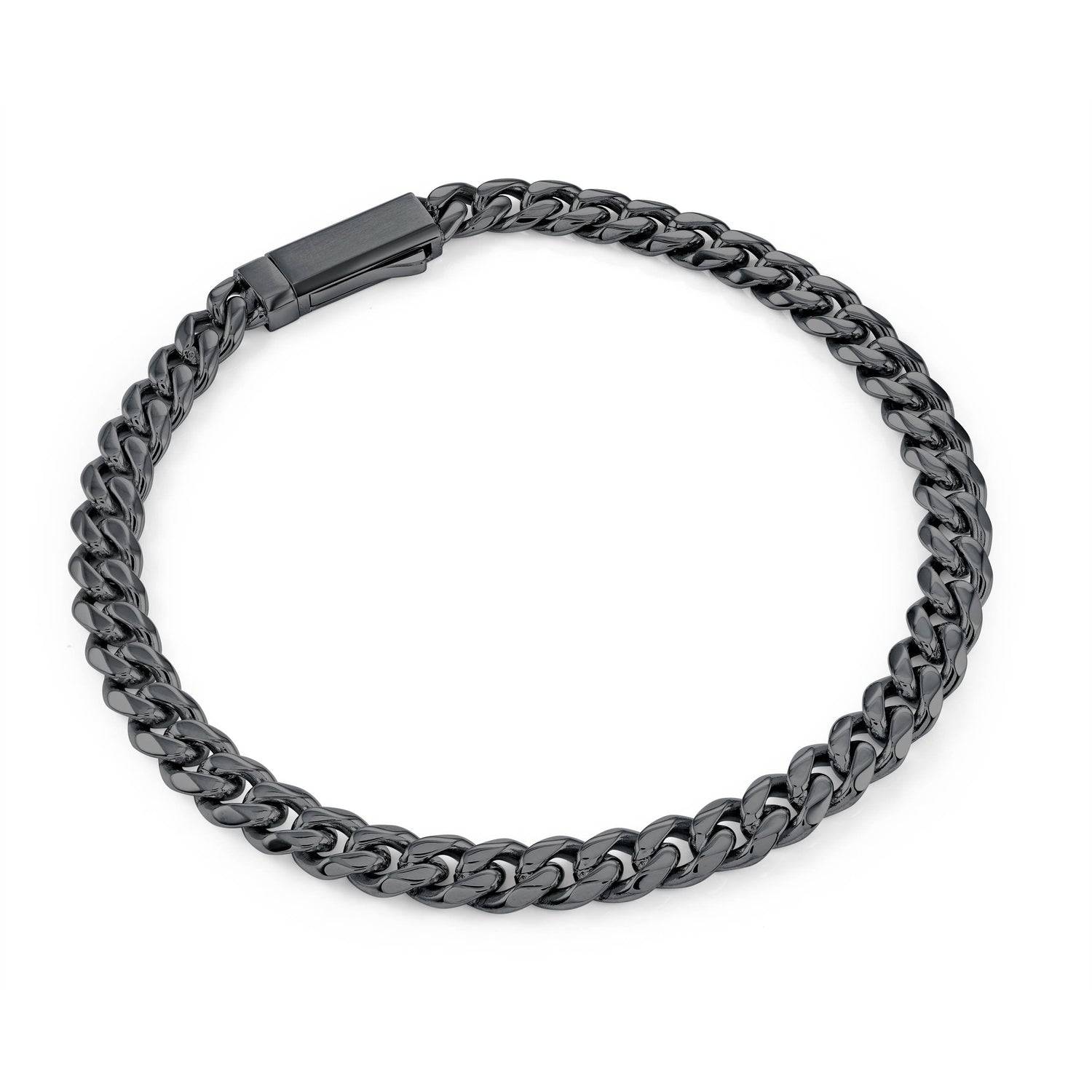 4.6MM Black Curb Link Bracelet, Key Clasp, 7"