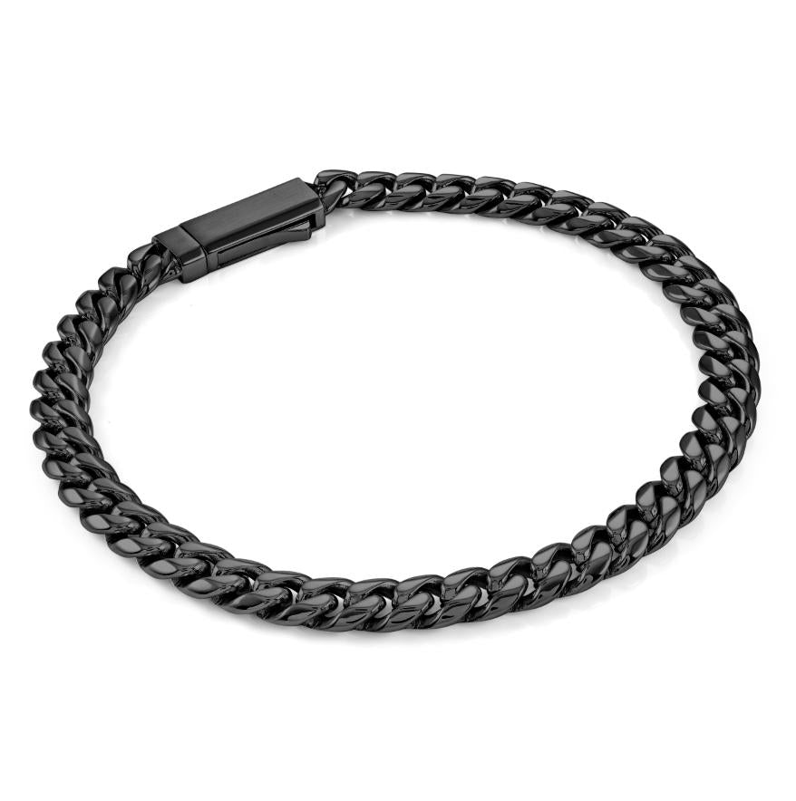6MM Black Curb Link Bracelet, Key Clasp, 8"