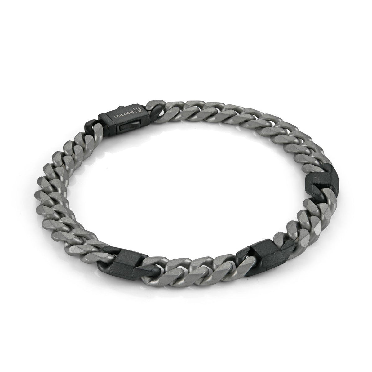 Two-tone Matte Steel Curb Bracelet, 8.5"