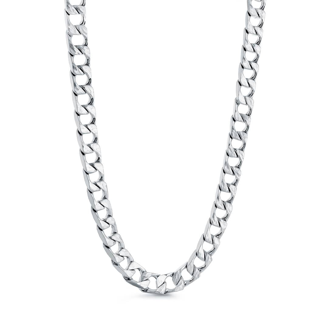 Brushed Diamond Cut 9mm Curb Chain, 22"