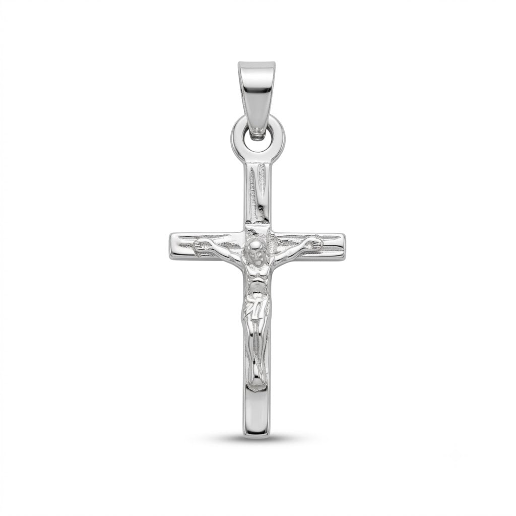 Rhodium-Plated Sterling Silver Crucifix Cross Pendant