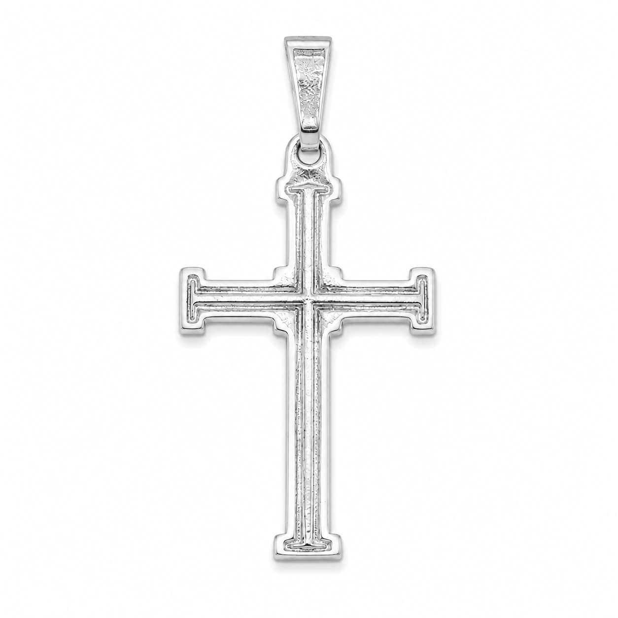 Rhodium-Plated Sterling Silver 20x33mm Engraved Cross Pendant