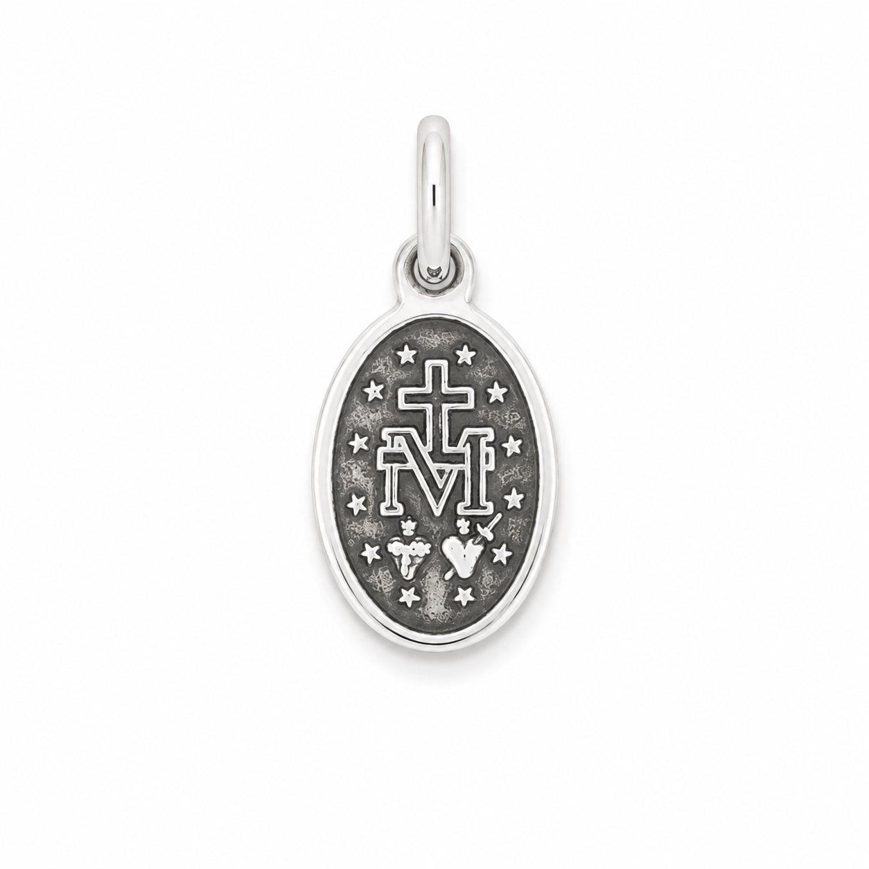 Sterling Silver Small 12x10mm Oval Miraculous Medal Pendant