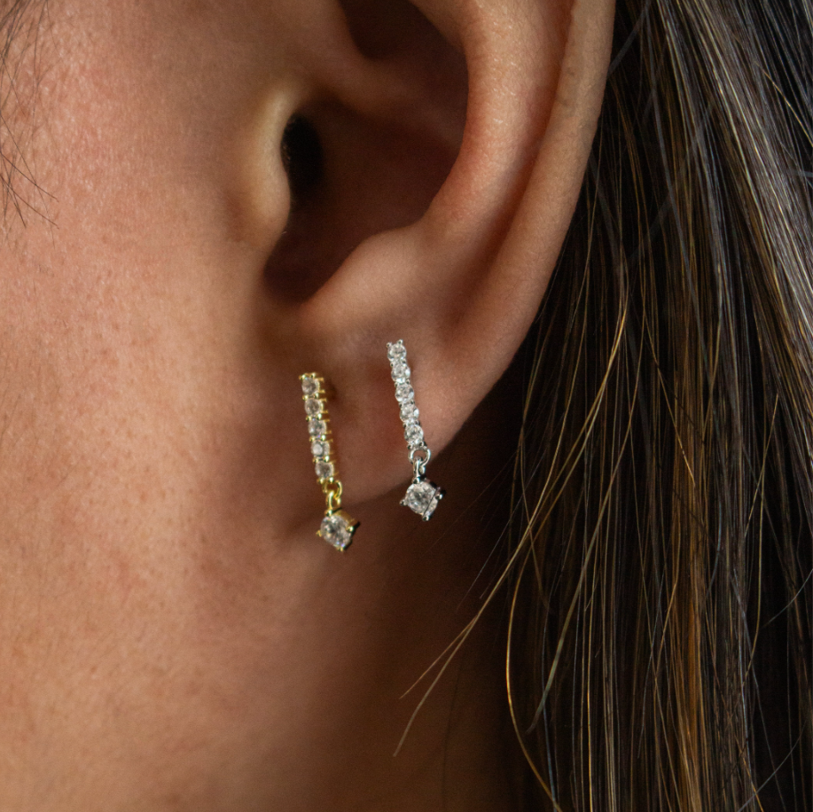 Bar Drop Earrings with CZ Accents