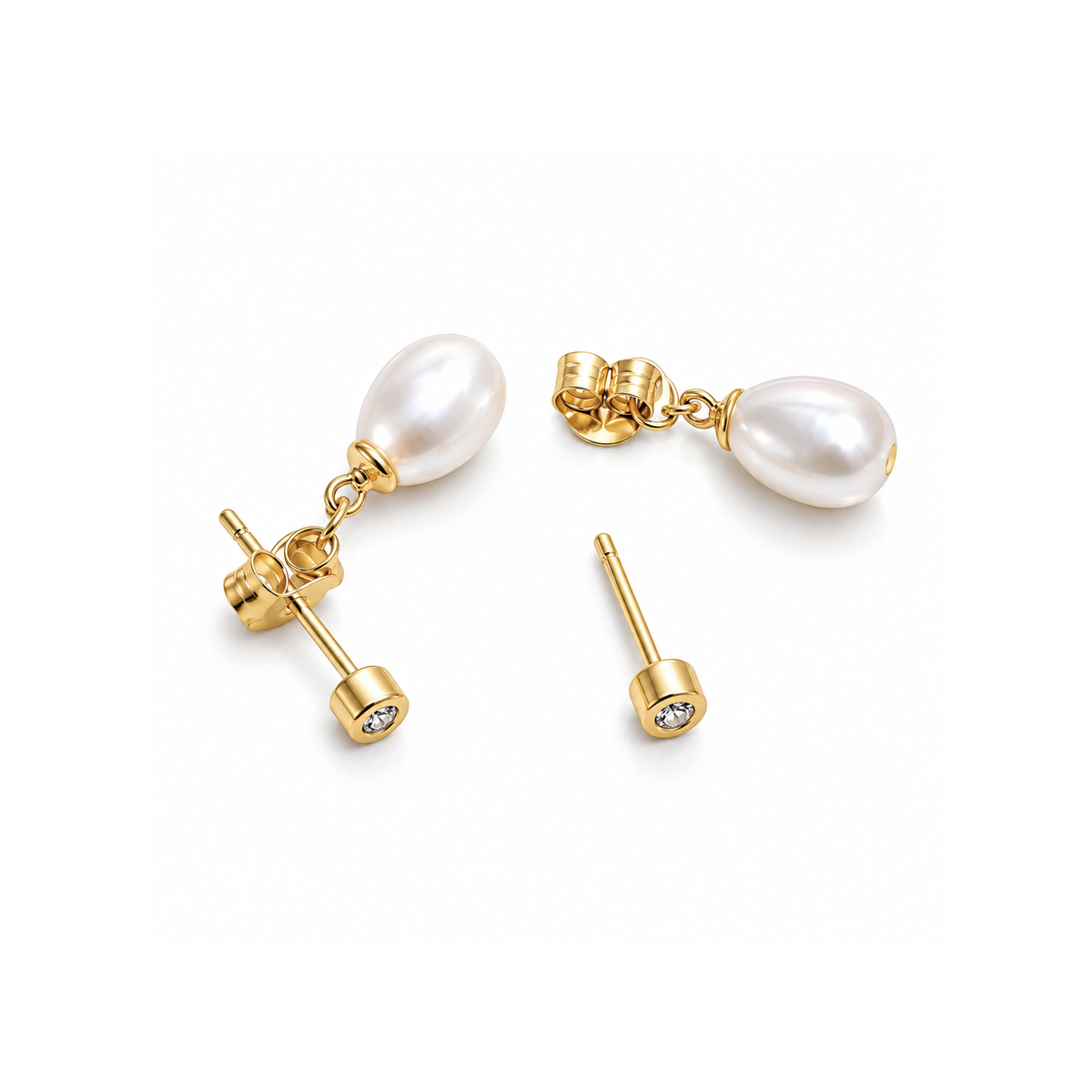 Freshwater Pearl and CZ Dangle Earrings