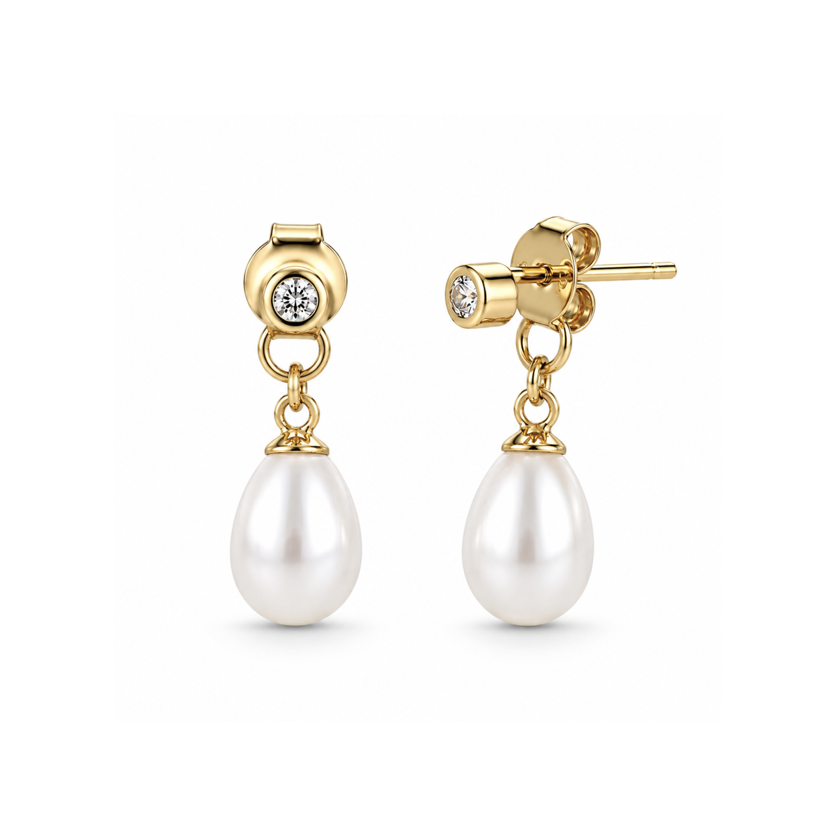 Freshwater Pearl and CZ Dangle Earrings