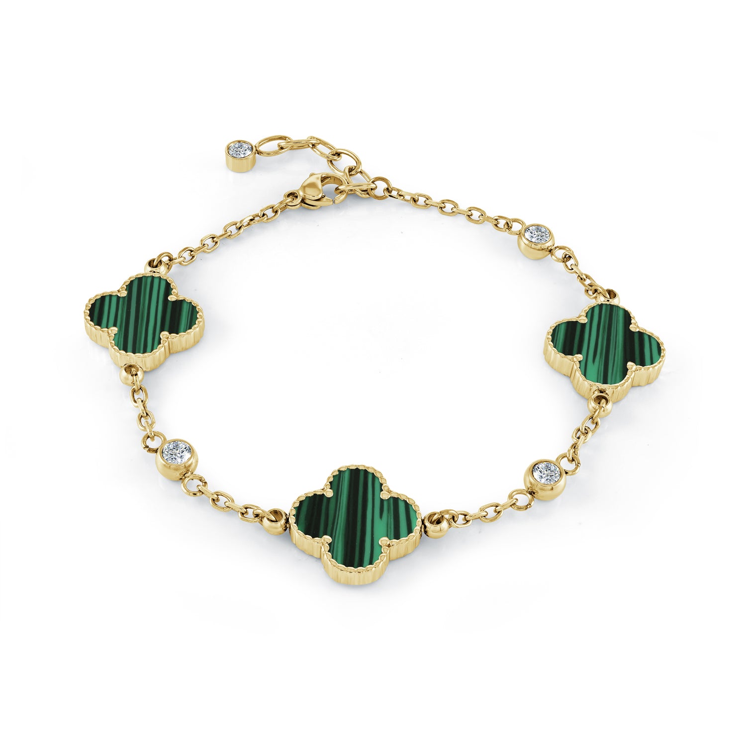 Veloria Gold IP Stainless Steel Lucky Flower Malachite Bracelet