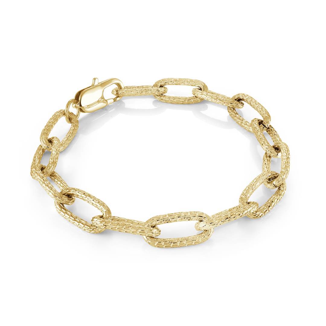 Gold IP Stainless Steel 8mm Diamond-Cut Oval Link Bracelet