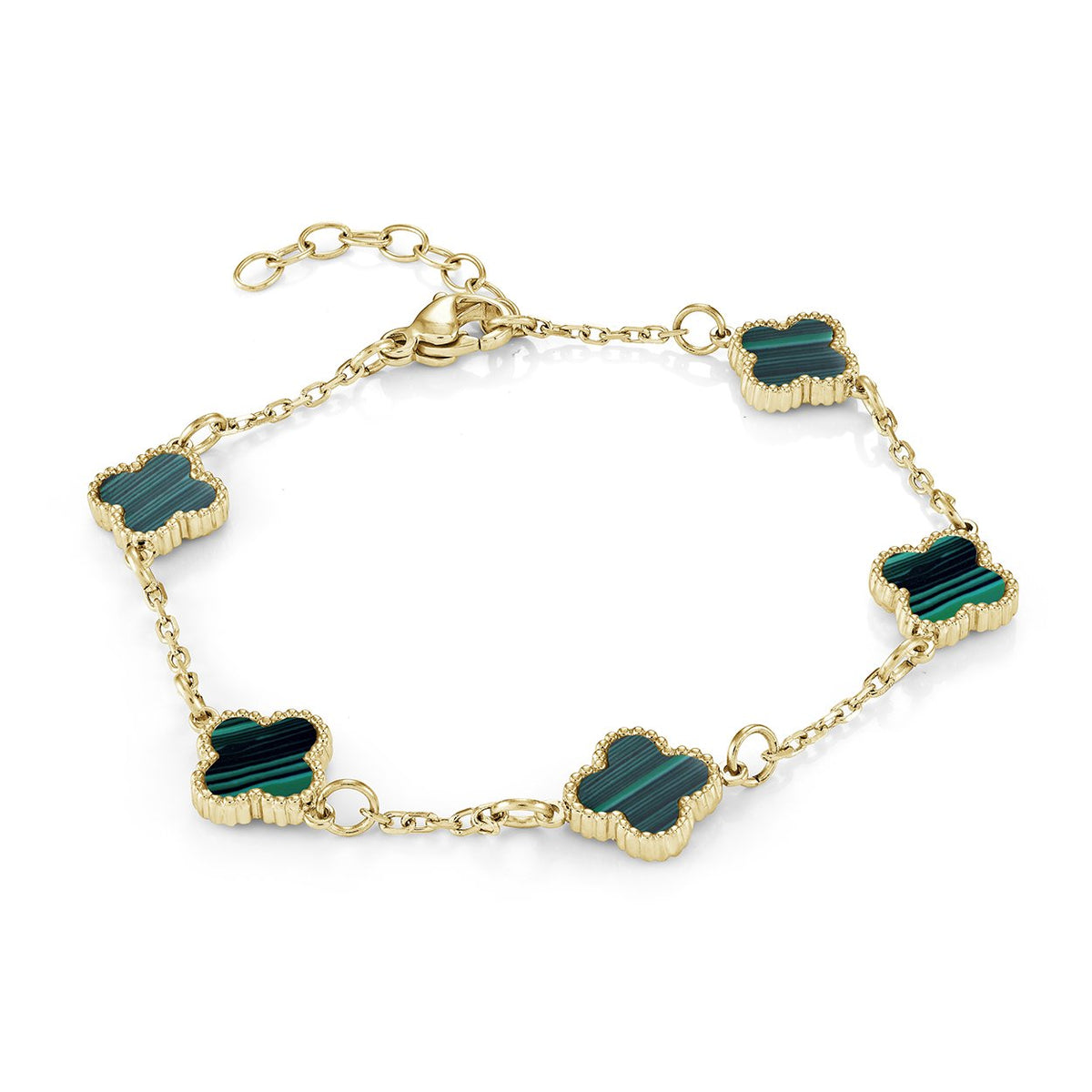 Lucky Clover Bracelet with Malachite, GP