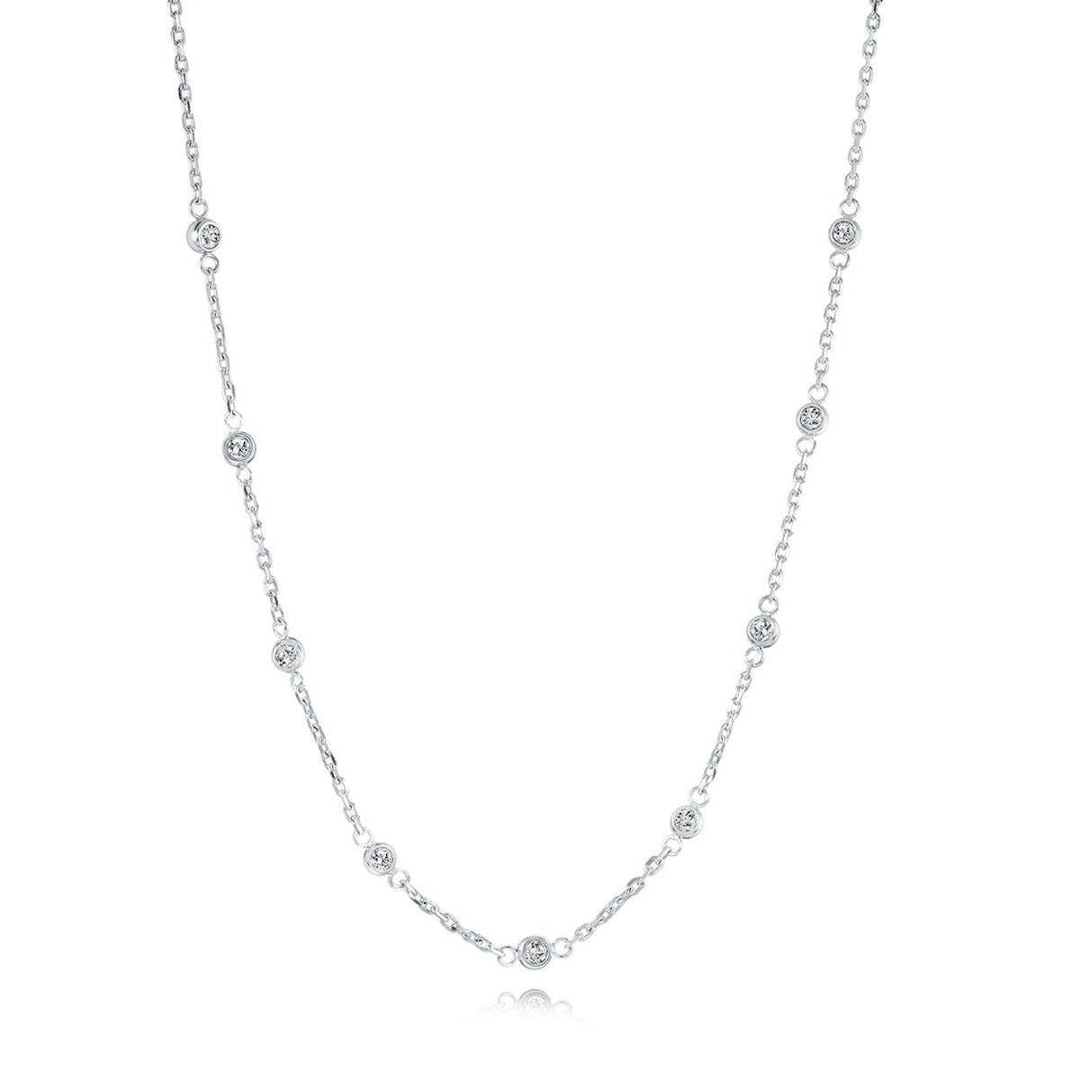 Bezel Set CZ Station Stainless Steel Chain, 16+2"