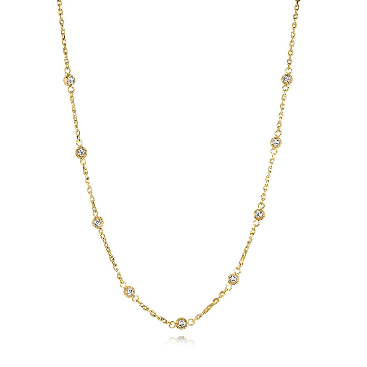 Bezel Set CZ Station GP Stainless Steel Chain, 16+2"
