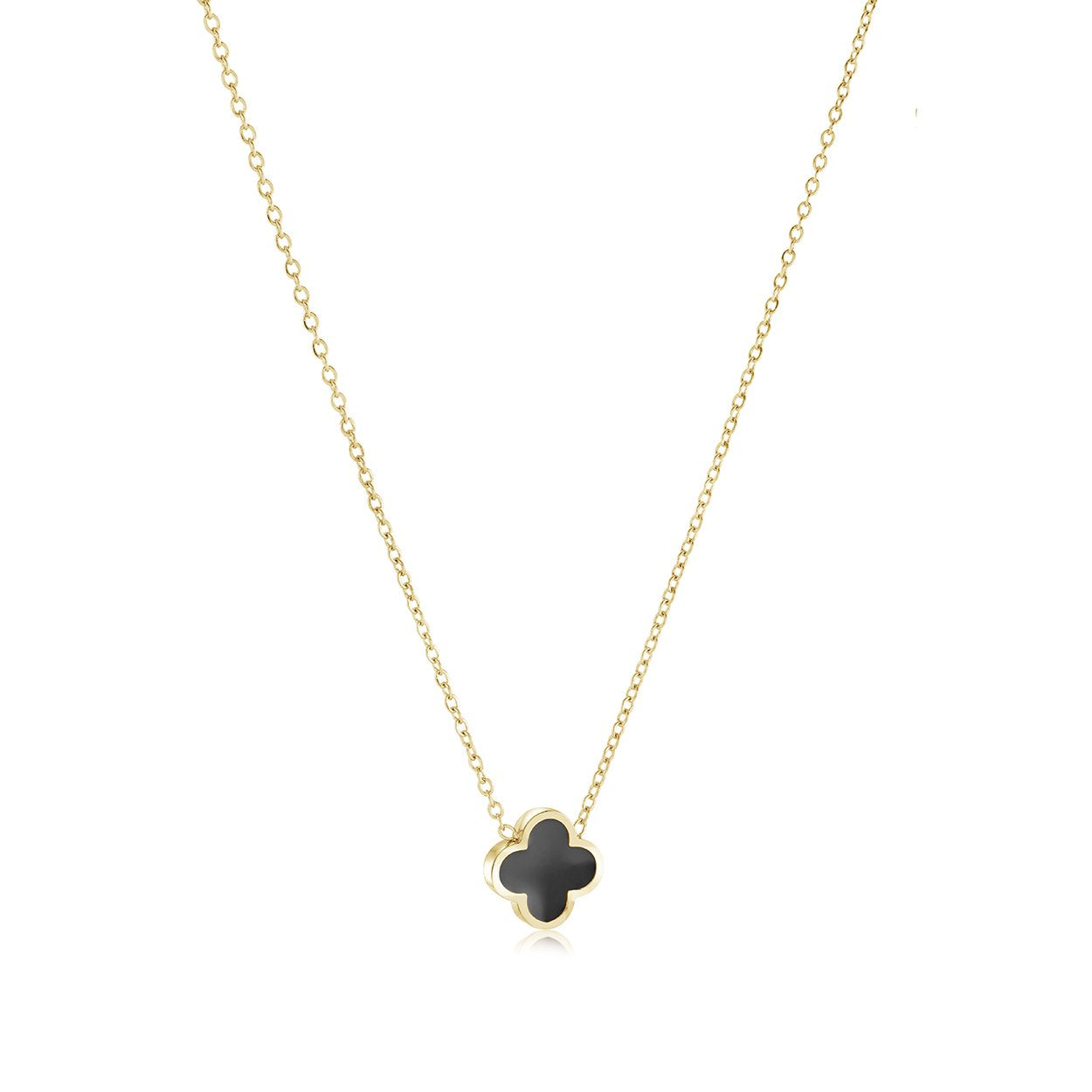 Veloria Black Enamel 10MM Lucky Clover Necklace