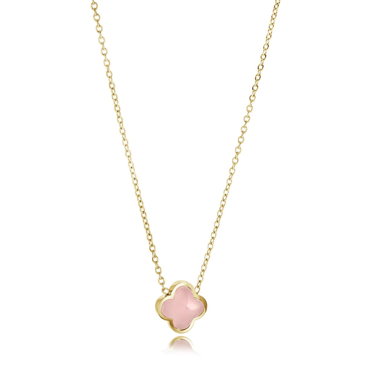 Veloria Rose Quartz 10MM Lucky Clover Necklace