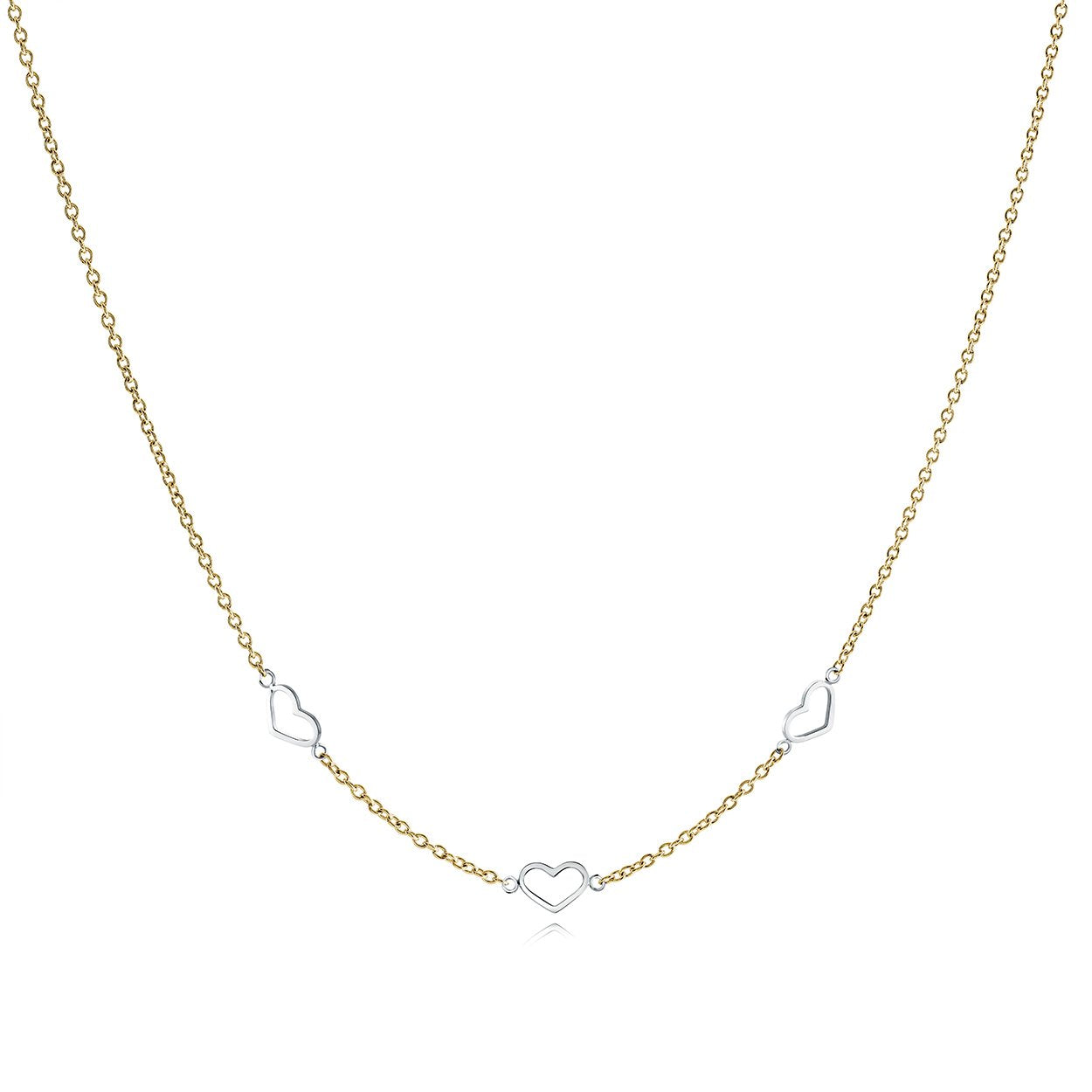 Veloria Two-Tone Gold IP Stainless Steel Station Hearts Necklace