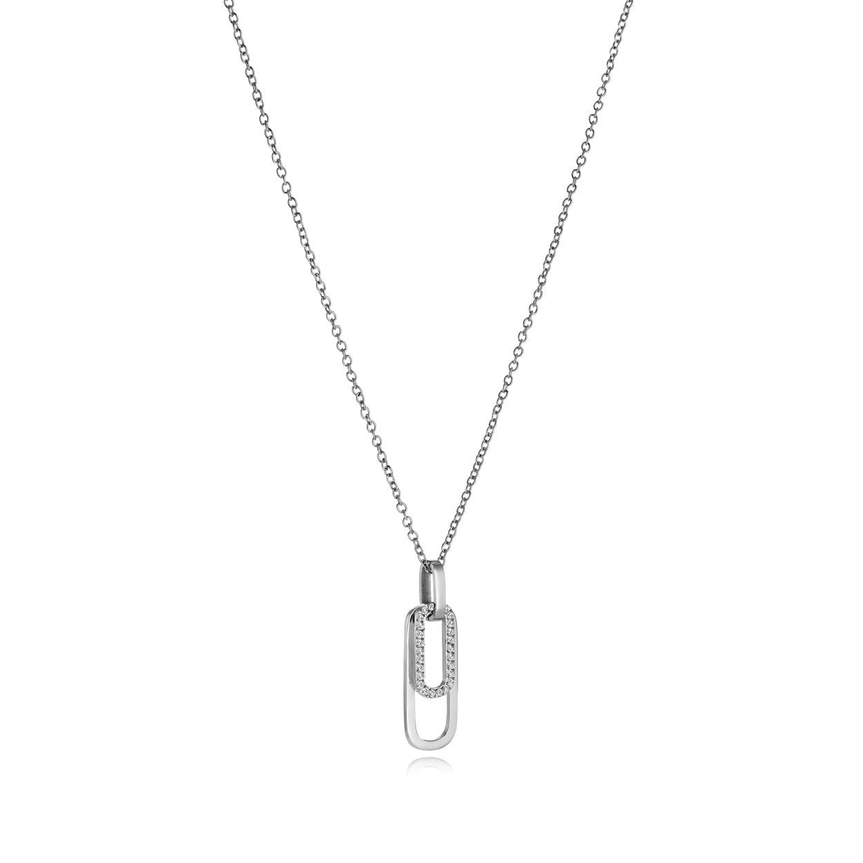 Veloria Stainless Steel Double Oval Pendant Necklace