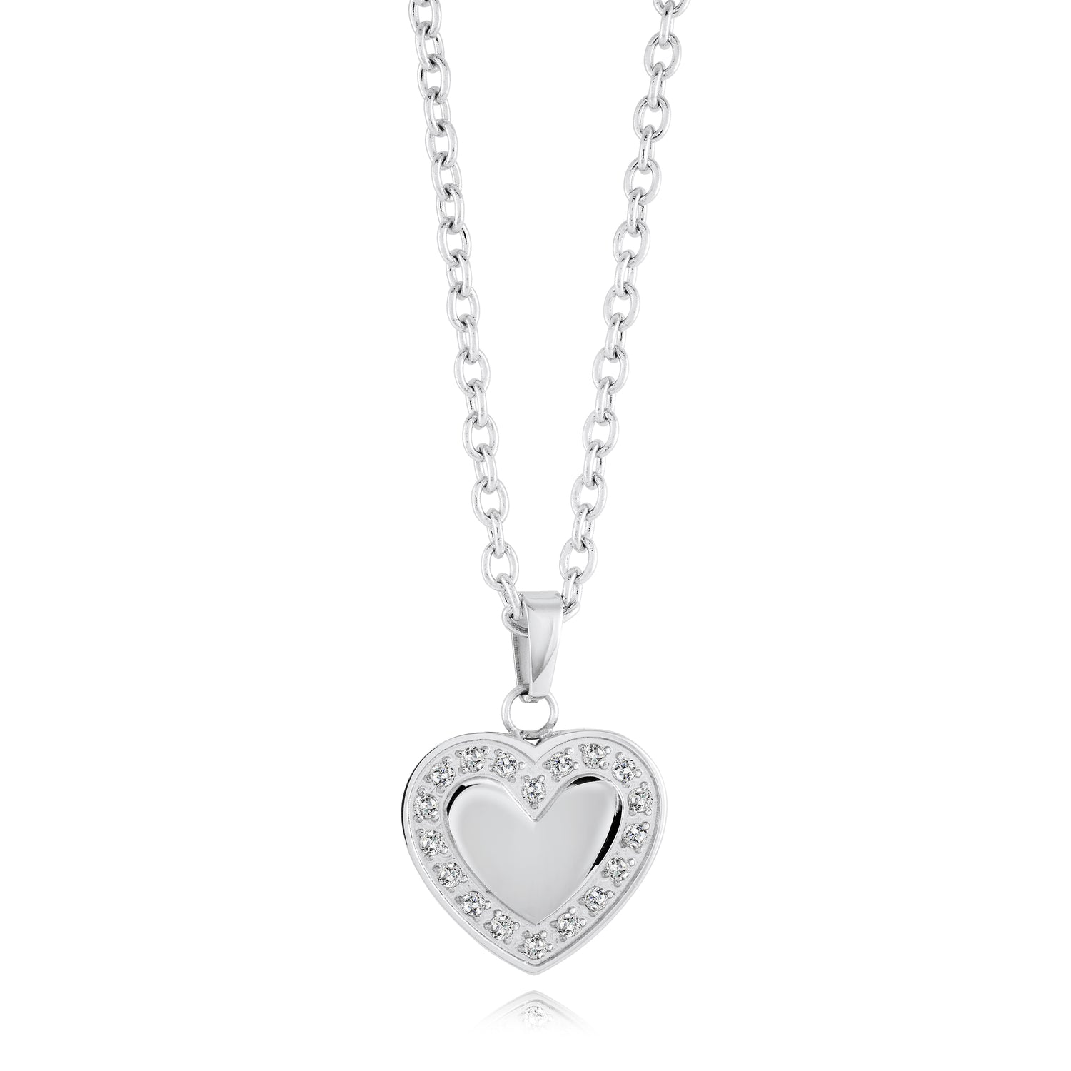 Italgem Steel Heart CZ Pendant