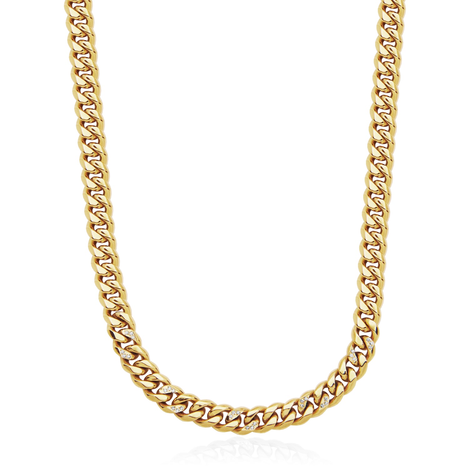 Gold Ion-Plated Stainless Steel 8mm Accent Curb Chain Necklace