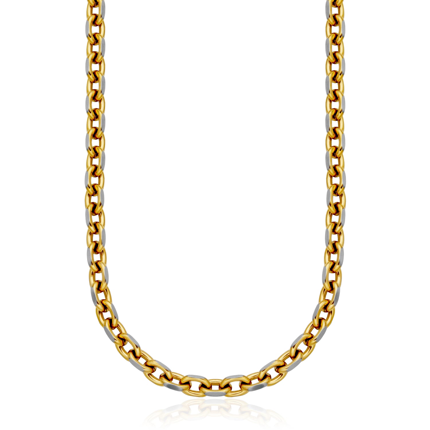 Gold Ion-Plated Two-Tone 8mm Matte and Polished Oval Link Necklace