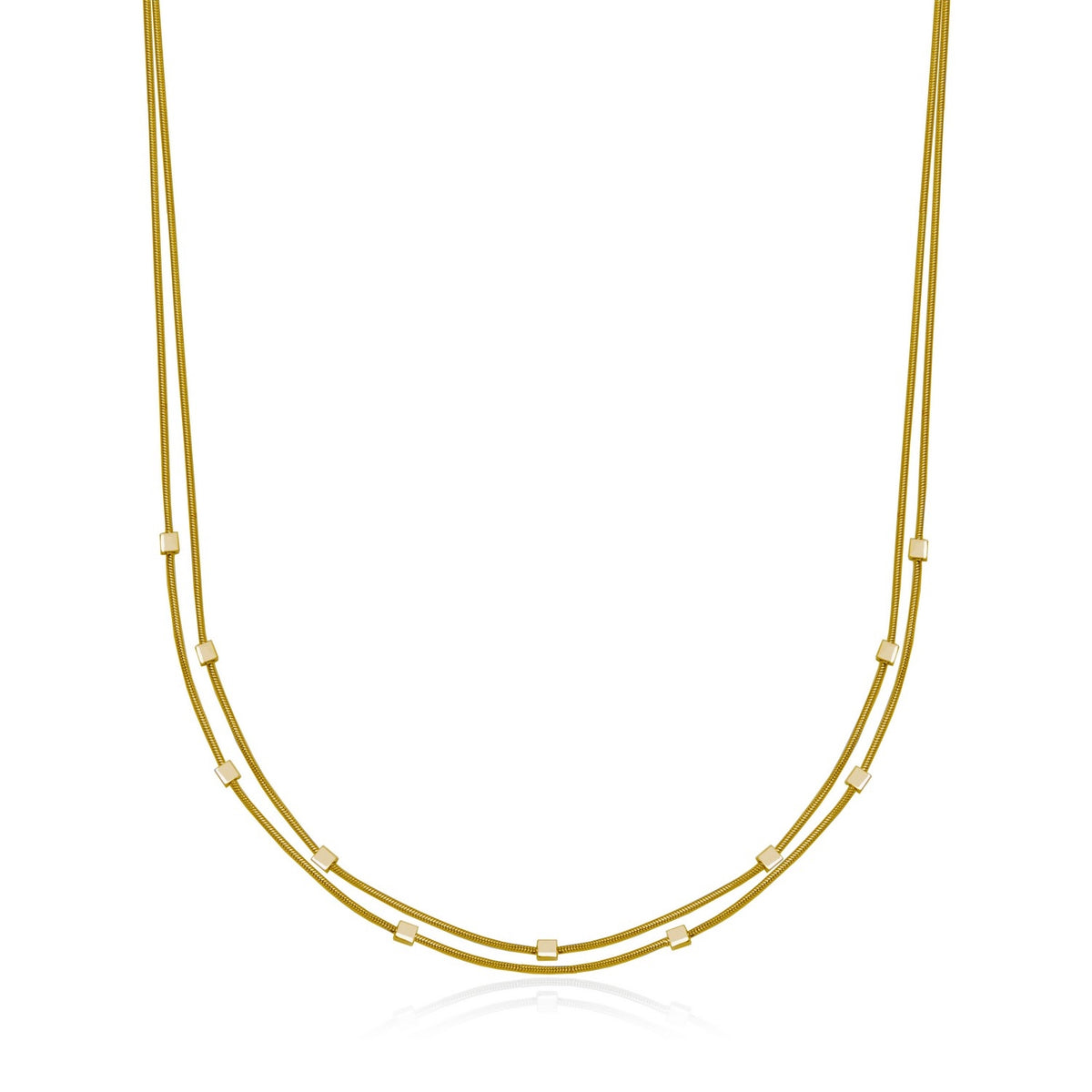 Yellow Double Layer Snake Chain with Square Bead Accents