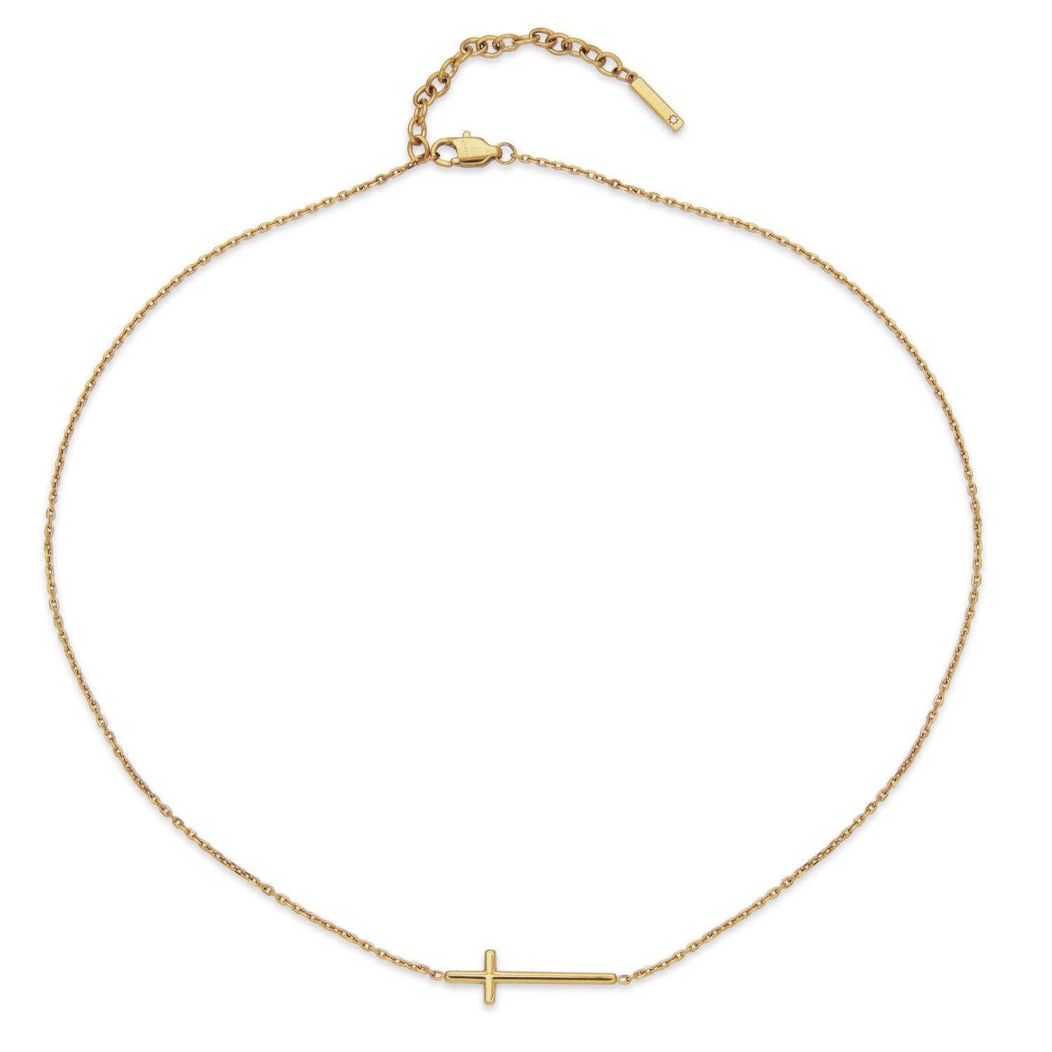 Gold Ion-Plated Stainless Steel Sideways Cross Necklace