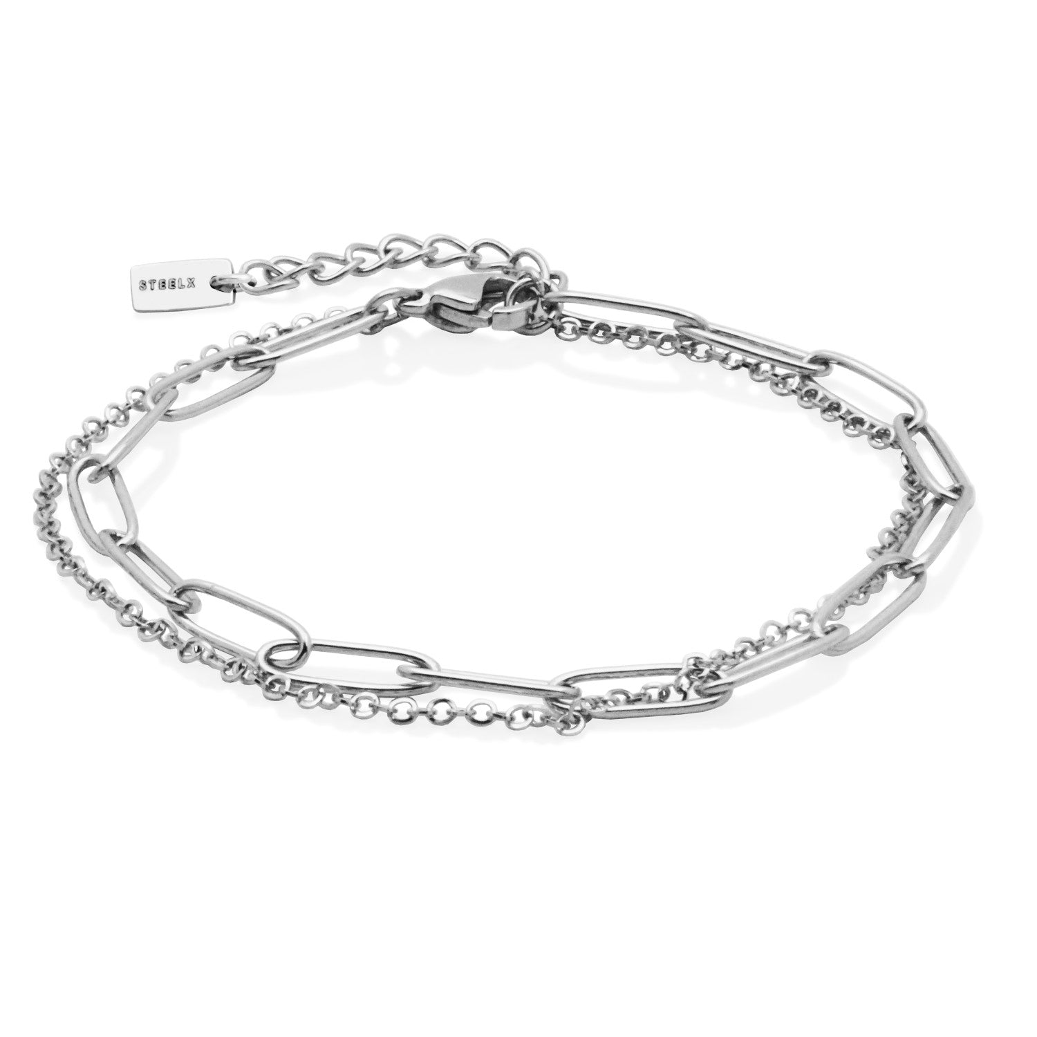 Stainless Steel Double-Layer Paperclip and Cable Chain Bracelet
