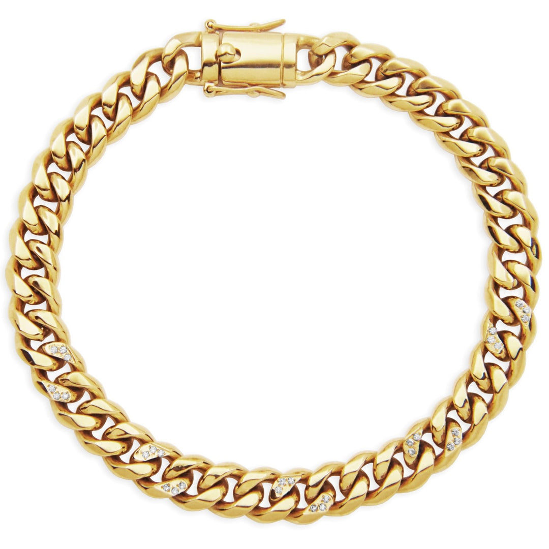 Gold Ion-Plated Stainless Steel 8mm Accent Curb Chain Bracelet