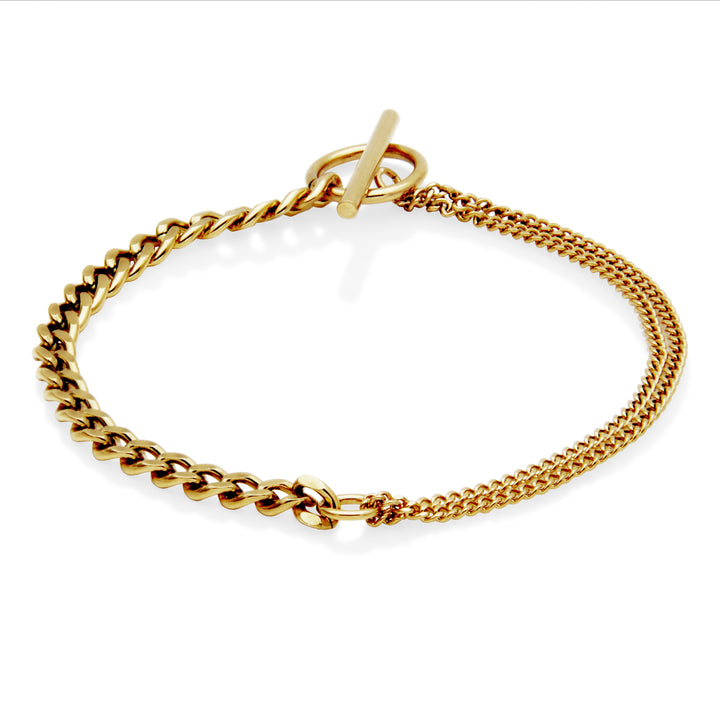 Gold Ion-Plated Stainless Steel Mixed Curb Link Toggle Bracelet