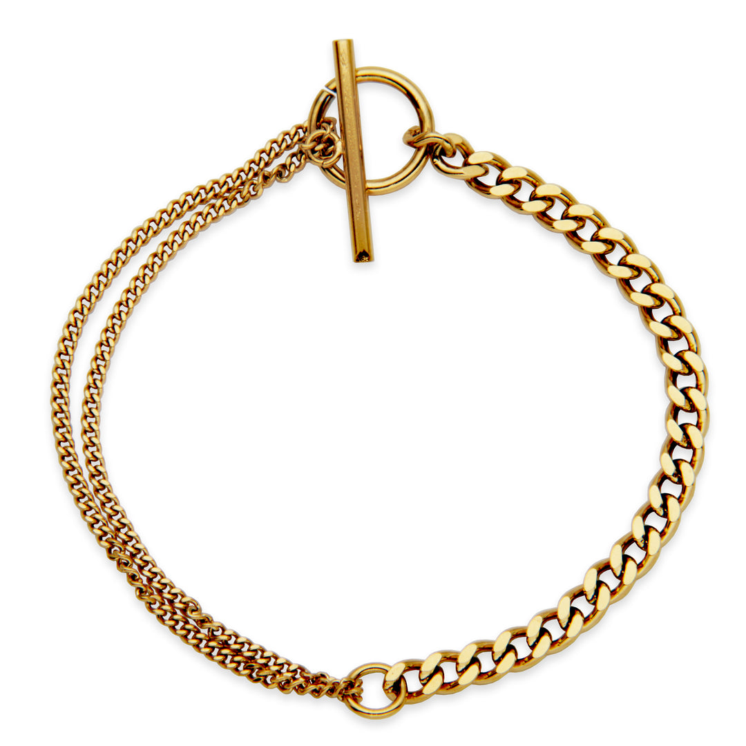 Gold Ion-Plated Stainless Steel Mixed Curb Link Toggle Bracelet