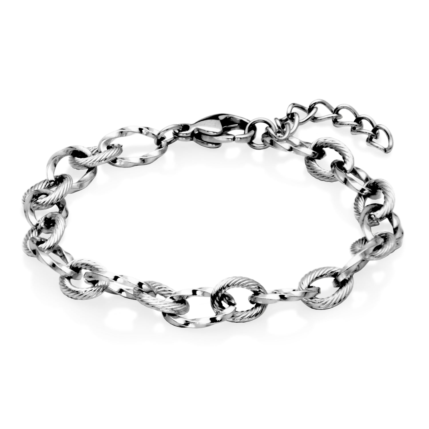 Stainless Steel 7mm Textured Oval Link Bracelet