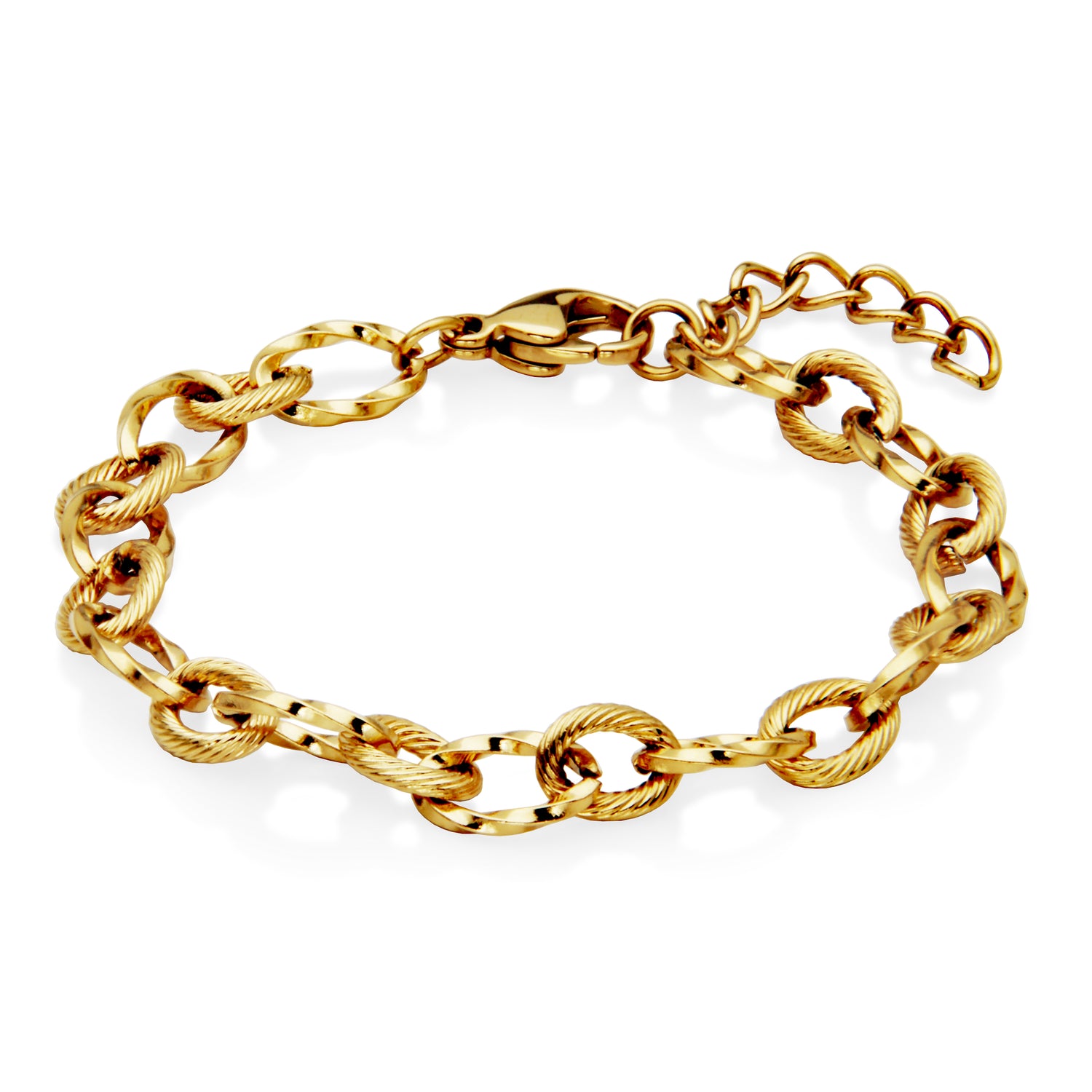 Gold Ion-Plated Stainless Steel 7mm Textured Oval Link Bracelet