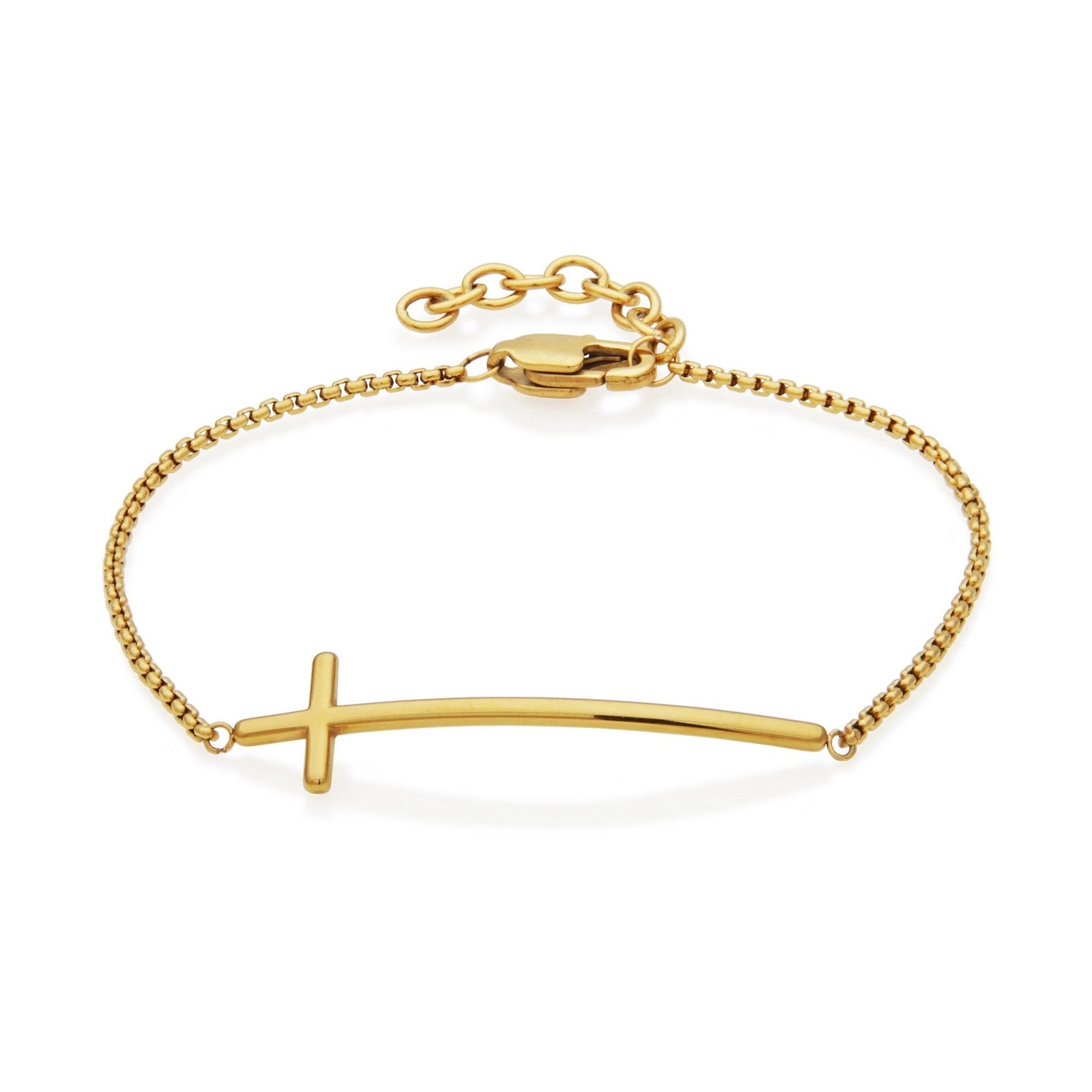 Gold Ion-Plated Stainless Steel Sideways Cross Bracelet